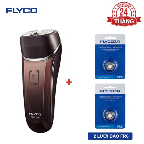 Combo Máy Cạo Râu Flyco 2 Lưỡi Kép Thân Máy Kháng Nước FS871VN &amp; 2 Lưỡi Dao FR6