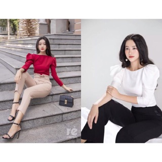 Áo tay phồng cổ thuyền dễ thương