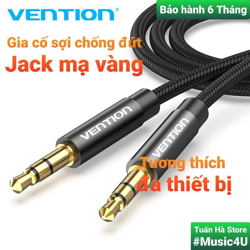 Dây cáp kết nối âm thanh 3.5mm to sang 3.5mm Vention bọc dù cao cấp cho tai nghe ô tô Tuấn Hà Store