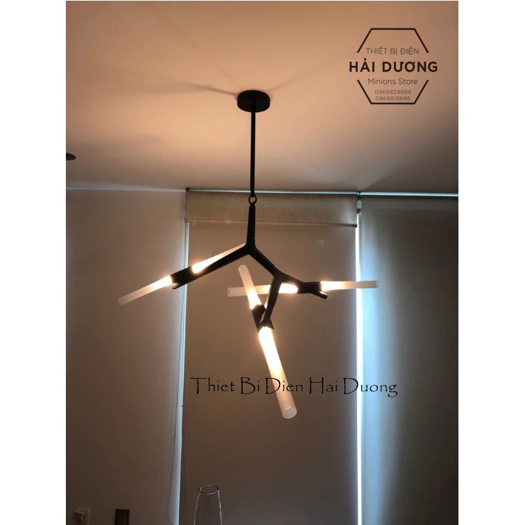 Đèn Chùm Decor Xương Cá 6 Tay (Đen/Vàng) - Tặng kèm 6 bóng led - Có video - Bảo hành 12 tháng
