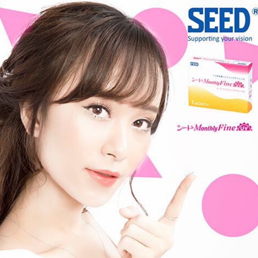 Kính áp tròng Seed 1 tháng Nhật Bản không màu - Lens Seed monthlyFine UV từ -0.50 đến -8.00 độ- tặng khay