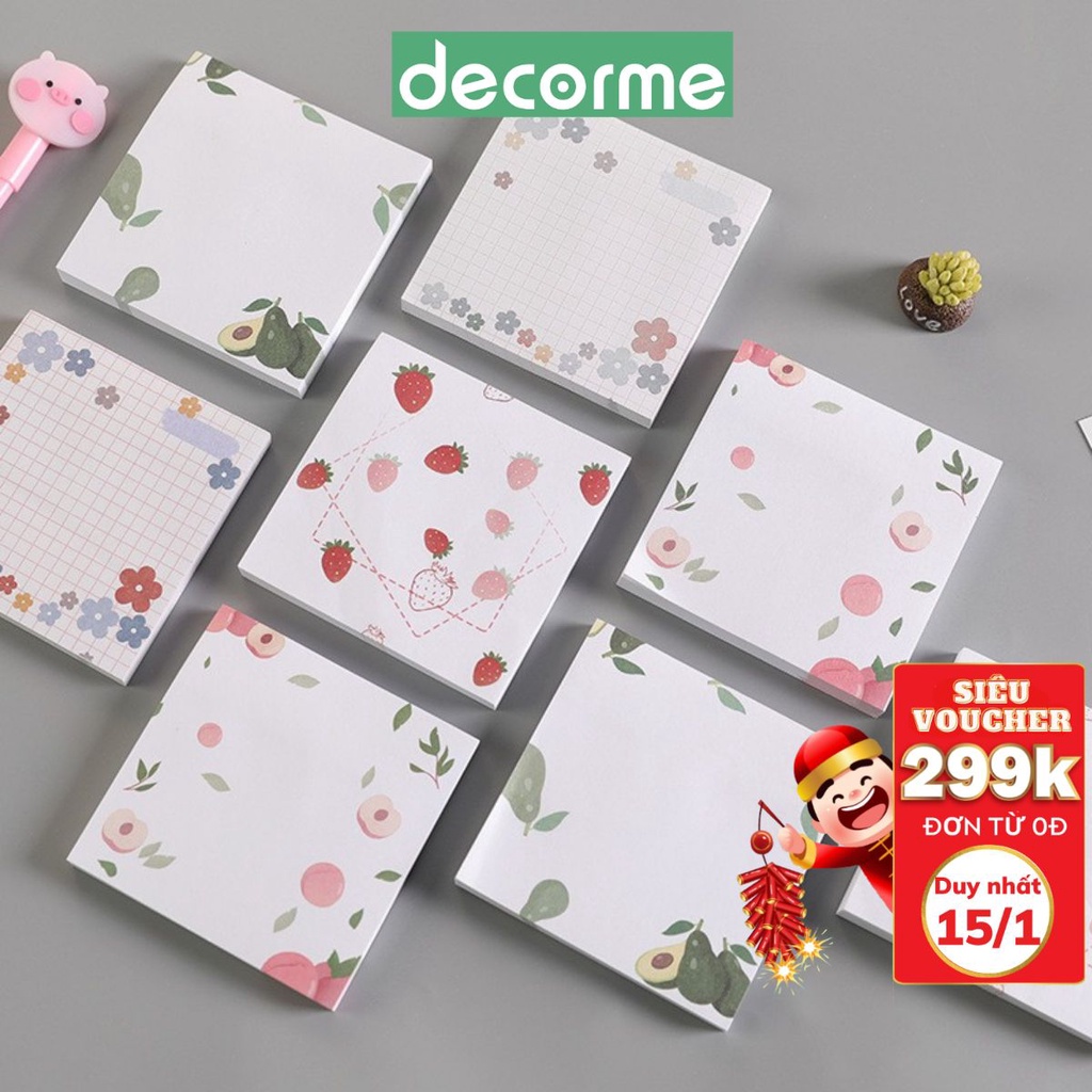 Giấy note giấy nhớ DecorMe giấy ghi chú dễ thương FRUIT 8 8cm tập 80 tờ