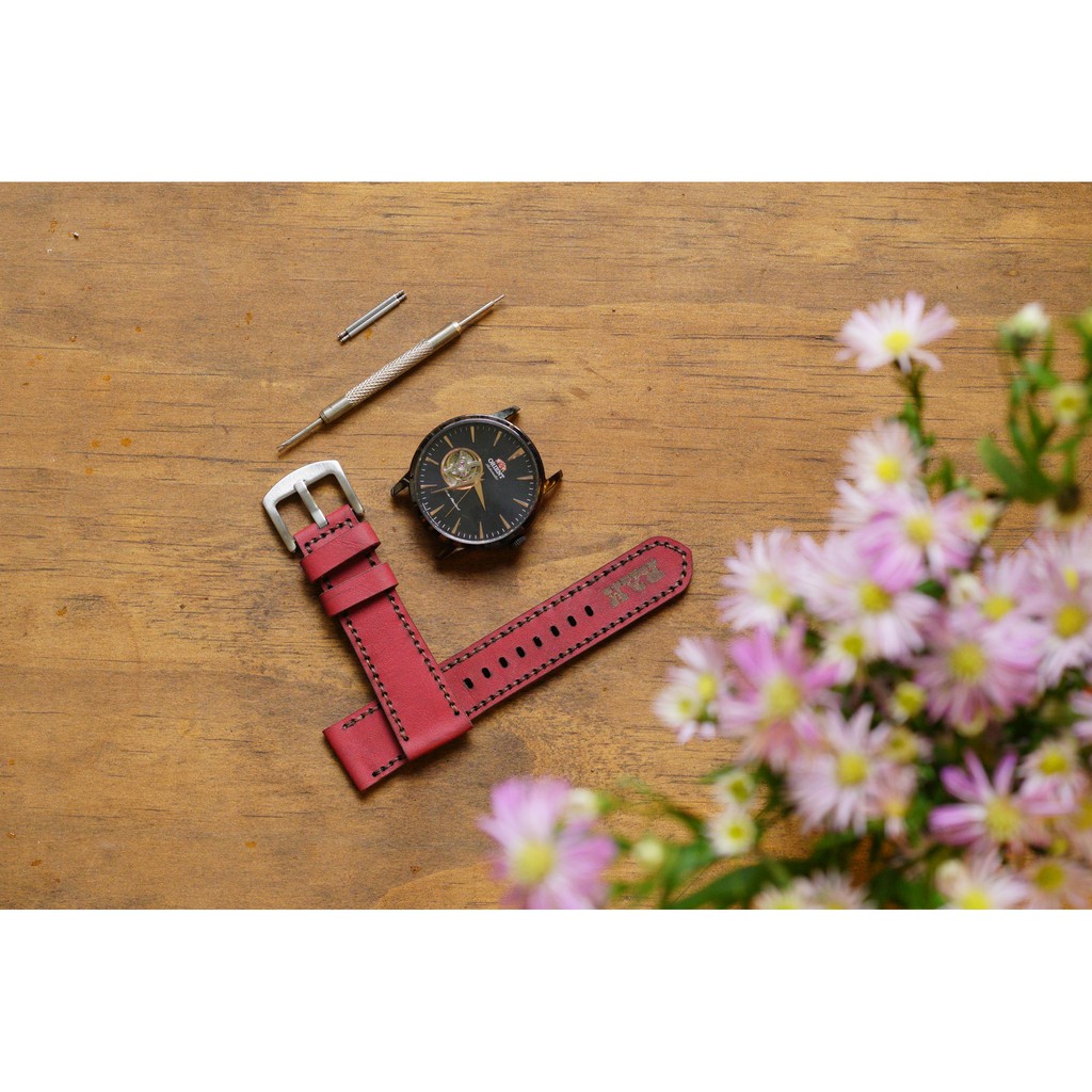Dây apple watch da bò đỏ đô handmade bền chắc cực đẹp RAM Leather Classic 1982 - tặng khóa chốt và adapter