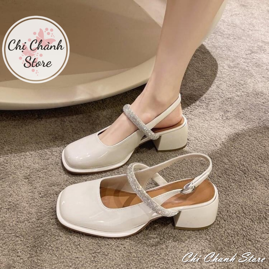 Sandal Cao Gót 5p Mẫu Siêu HOT Hàng Cao Cấp Chất Da Bóng Mềm Xinh Sang Giày Búp Bê Bít Mũi Màu Đen Trắng Chị Chảnh Store