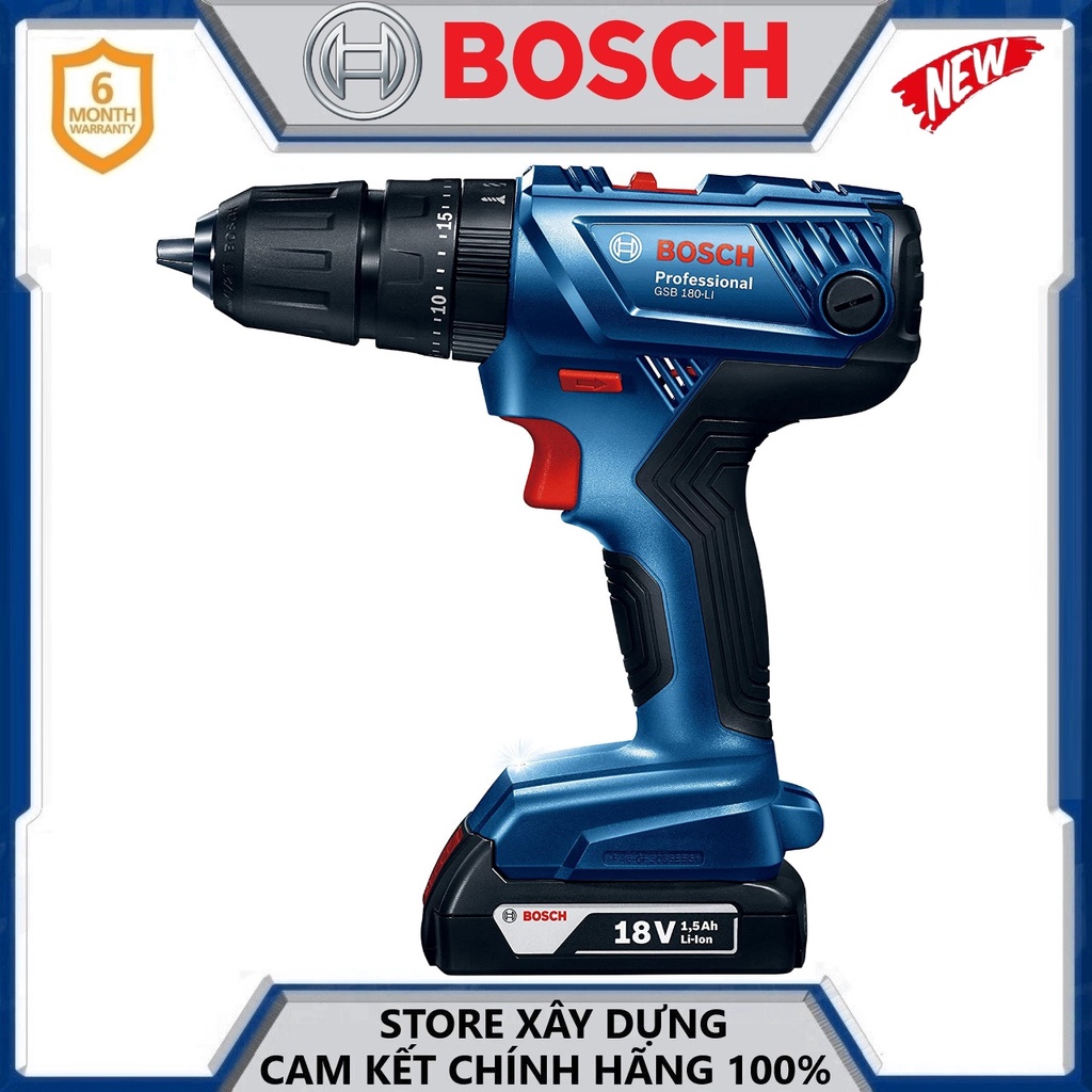 MÁY KHOAN, VẶN VÍT DÙNG PIN 18V BOSCH GSB 180-LI (KÈM PHỤ KIỆN)-HÀNG CHÍNH HÃNG