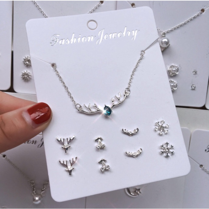 Set dây chuyền và 4 đôi bông tai phong cách Hàn Quốc siêu xinh BAG U SETDC196