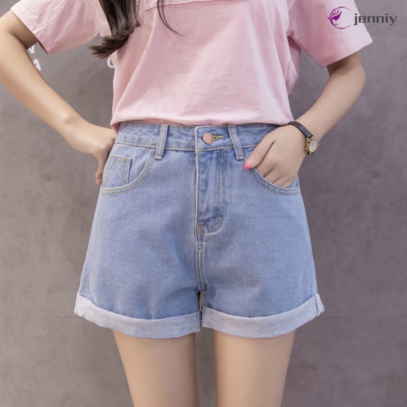 Quần Short Denim Lưng Cao Thời Trang Đi Biển Cho Nữ