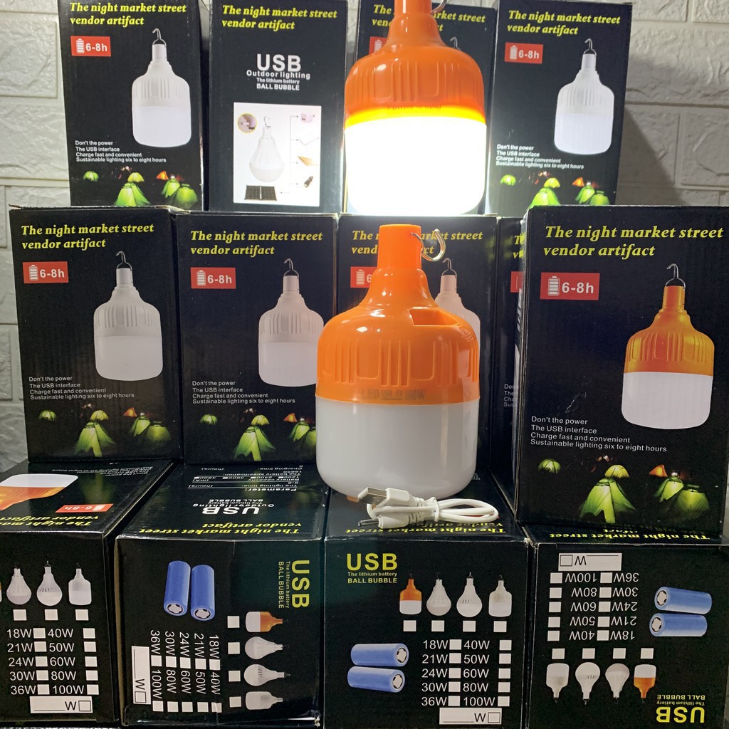 Bóng đèn led tích điện 6-8h - loại 100w sạc tích điện có móc treo | BigBuy360 - bigbuy360.vn