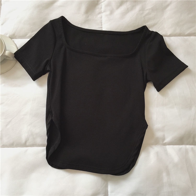 Áo thun RENJIANVSHENG 168520 tay ngắn màu trơn đơn giản kiểu dáng hợp thời trang