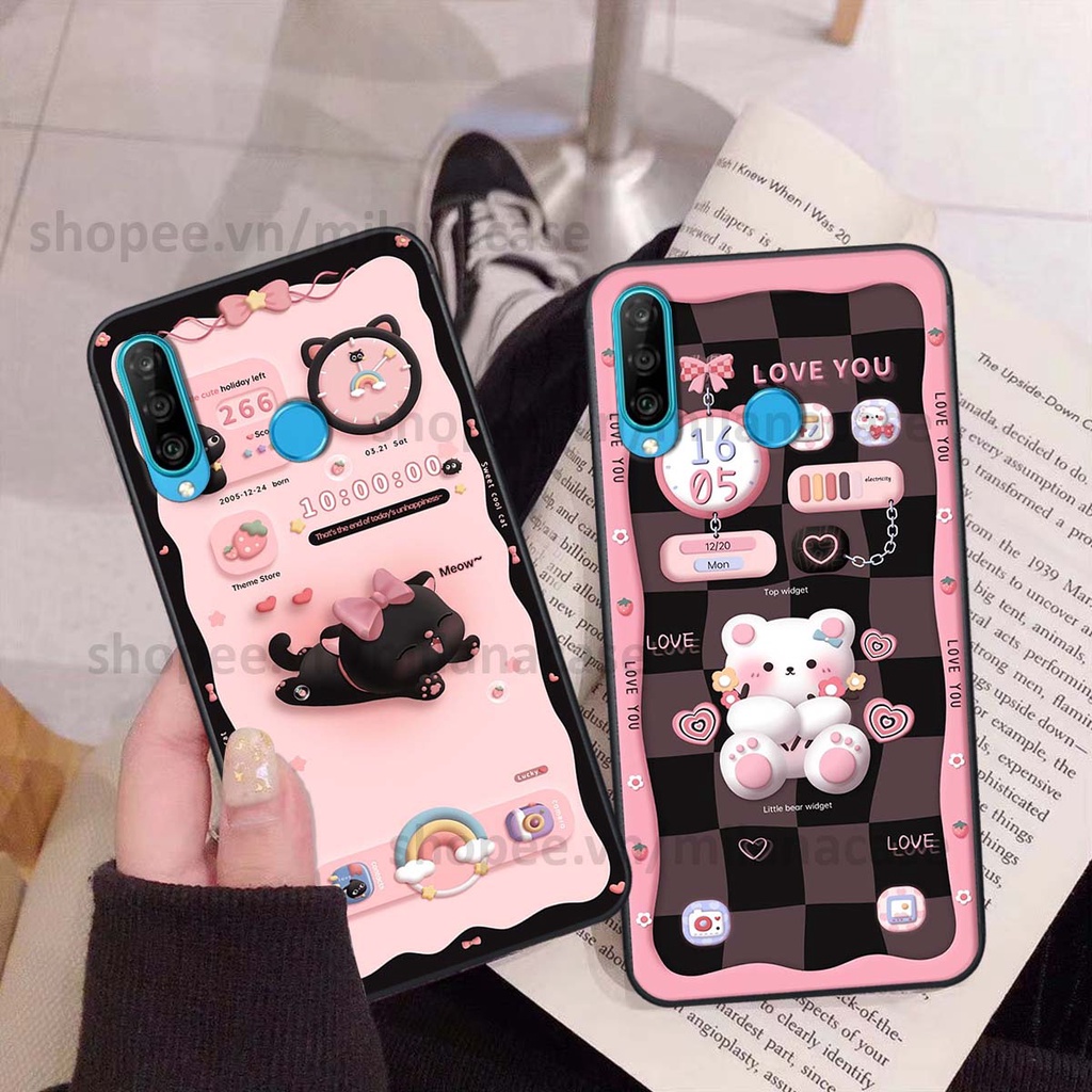 Ốp Huawei Nova 4e / P30 Lite hình đồng hồ icon gấu mèo cute cực dễ thương ngộ nghĩnh
