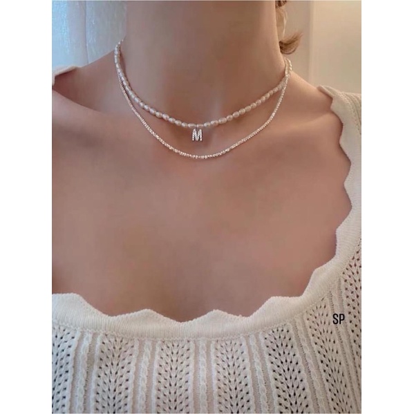 Dây Chuyền Nữ Dáng Choker Trai Nuôi mini sz 7-8li Kèm Mặt Tên Chữ Cái Bạc mix Tuỳ Ý - Trang sức Vàng Bạc Hoà Thảo HTJ
