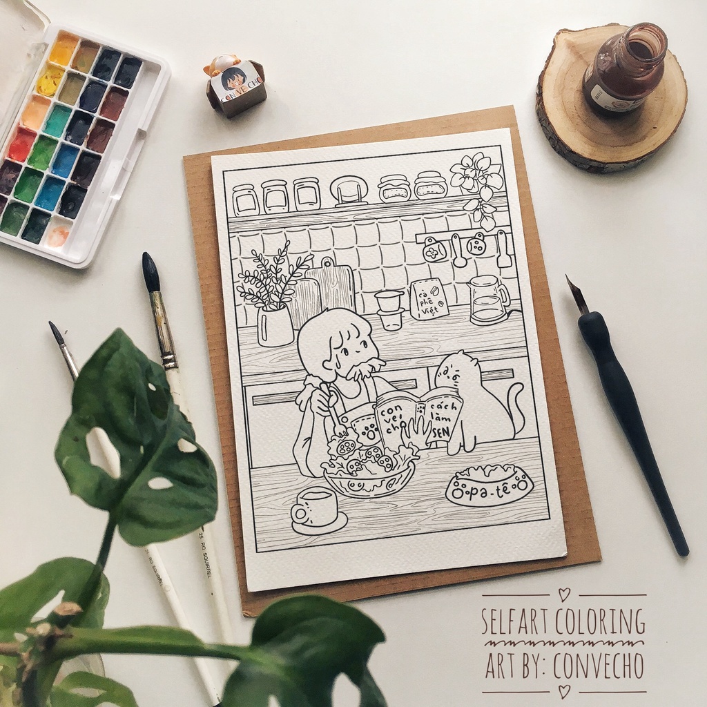 [rysearthub]Tranh tô màu lineart &quot;Sống với hoàng thượng&quot; - 5 tranh của Convecho, coldpress, 300gsm