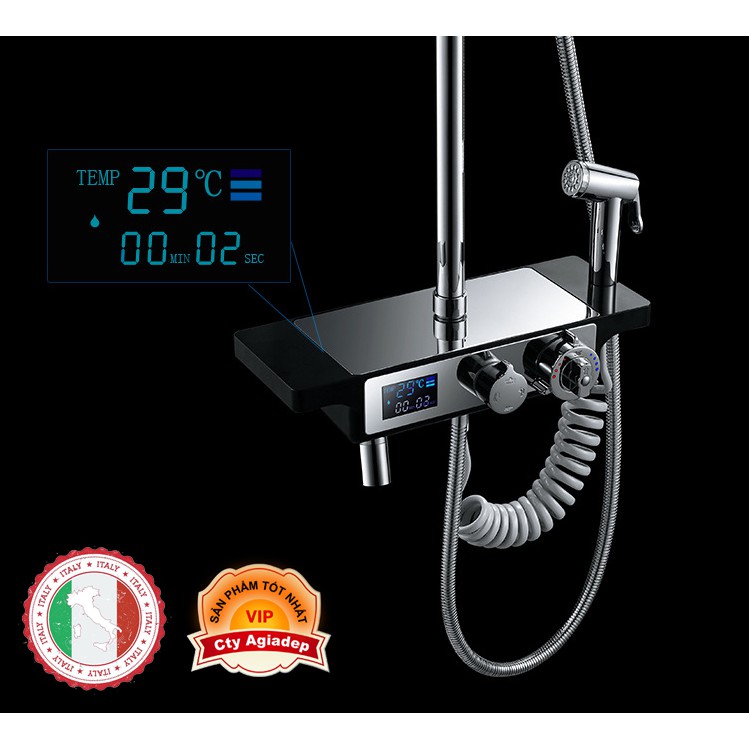 Bộ Cây Siêu sen tắm Nhiệt độ kiêm xịt - Có Nút chỉnh nhiệt và LED nhiệt độ - Hàng siêu cấp ITALIA