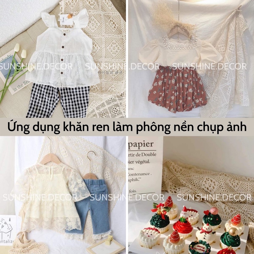 Khăn trải tab đầu giường, trải bàn trà, bàn ăn phối ren hoa phong cách Hàn Quốc-Cotton1