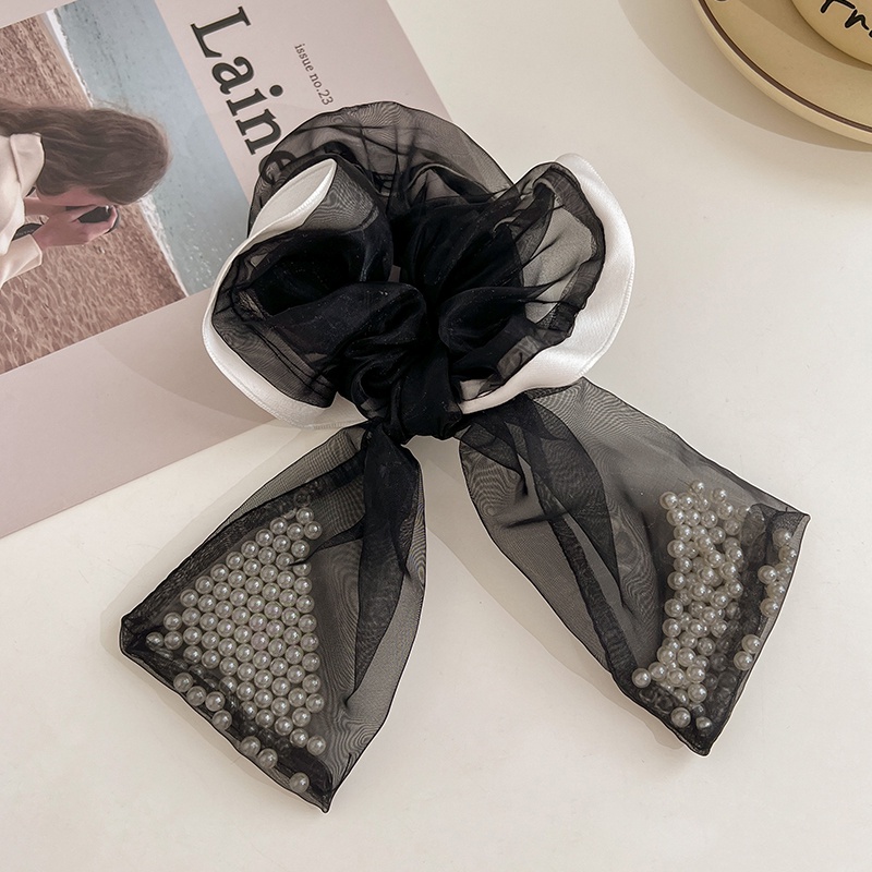 Dây Buộc Tóc Chiffon Đính Ngọc Trai