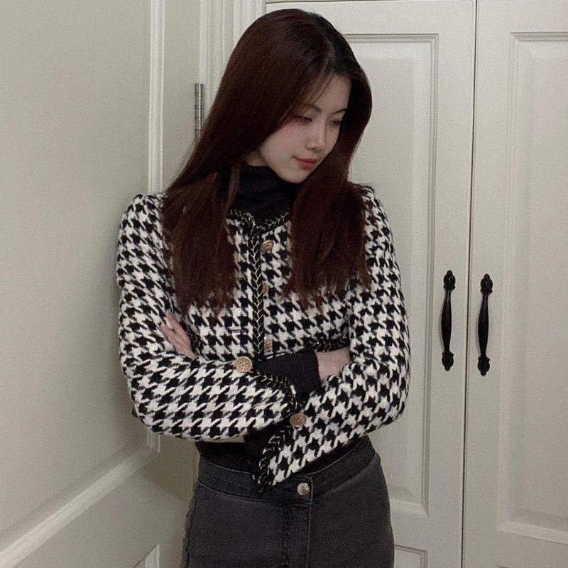Áo dạ Tweed kẻ dáng ngắn hàng quảng châu loại 1 (HÀNG CÓ SẴN)