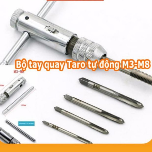 TBTI90- Bộ tay quay Taro tự động M3-M8 (P197) [Tặng 5 mũi taro]