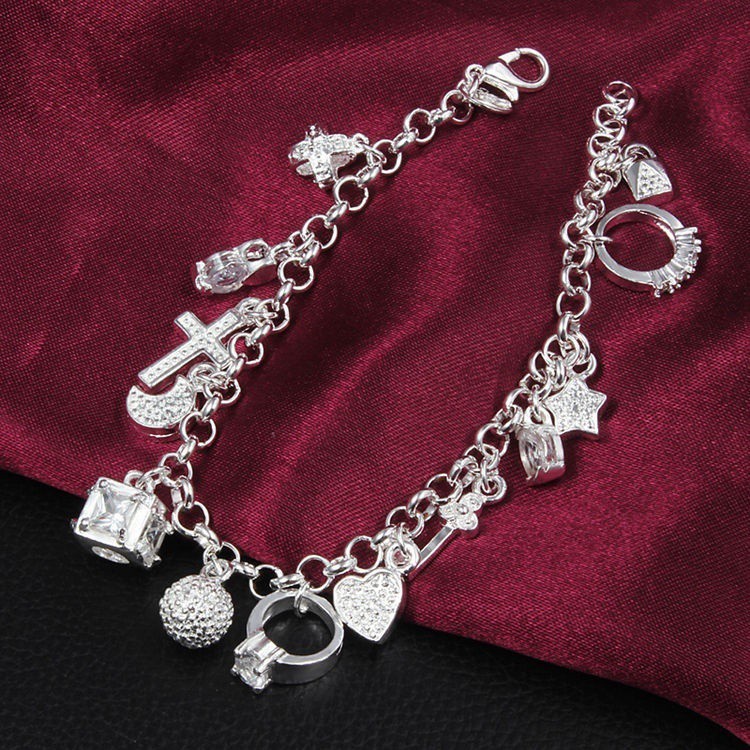 Lắc tay bạc tua rua phối hình xinh xắn thời trang