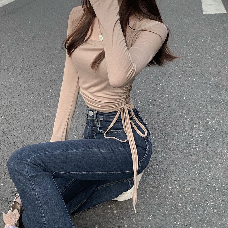 COZOK Quần denim Lưng Cao Ống Loe Thời Trang Dành Cho Nữ