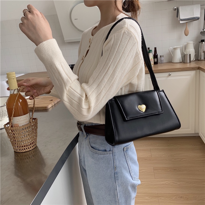 Yadou Túi Xách Da Bóng Hình Vuông Nhỏ Hình Trái Tim Phong Cách Hàn Quốc Vintage Thời Trang Thường Ngày Dành Cho Bạn Nữ