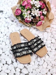 Dép ngọc phối vải tweed