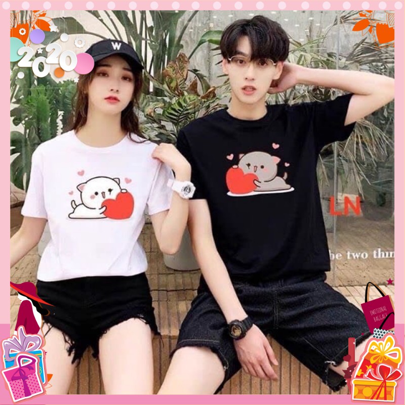 [2 Chiếc] Áo Thun Phông Cặp Đôi Nam Nữ Tình Yêu Ngắn Tay Mùa Hè Đi Chơi Biển Vải Cotton In Bàn Tay Phong Cách Hàn Quốc
