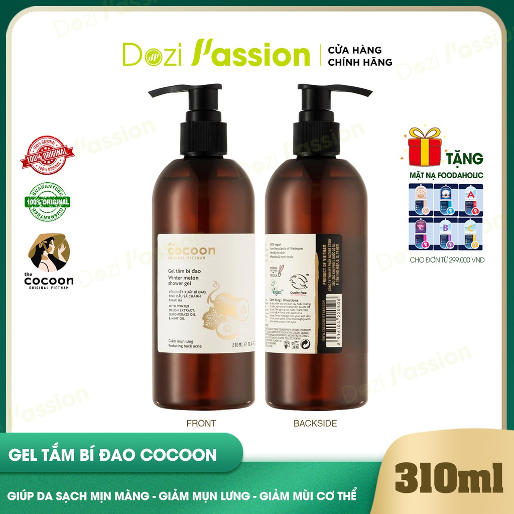Sữa Tắm Dạng Gel Tắm Cocoon Chiết Xuất Bí Đao Giảm Mụn Lưng, Mờ Thâm, Làm Sáng Da - Cocoon Winter Melon Shower Gel 310ml