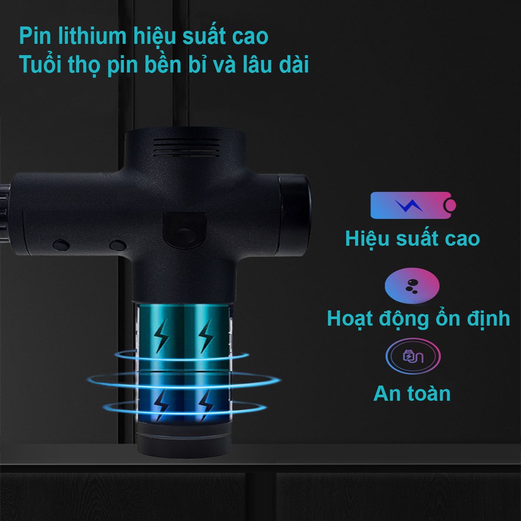 Súng massage cầm tay 6 đầu 30 cấp độ rung trị đau nhức toàn thân hiệu quả, máy massage cổ vai gáy chuyên sâu