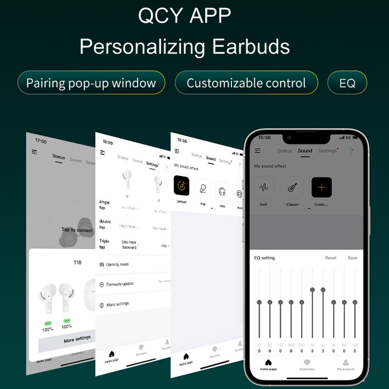 Mới Tai Nghe Không Dây QCY T18 Kết Nối Bluetooth V5.2 QCC3050 aptX Voice 32kHz 4 Mic CVC HD Kết Nối Với 2 Thiết Bị