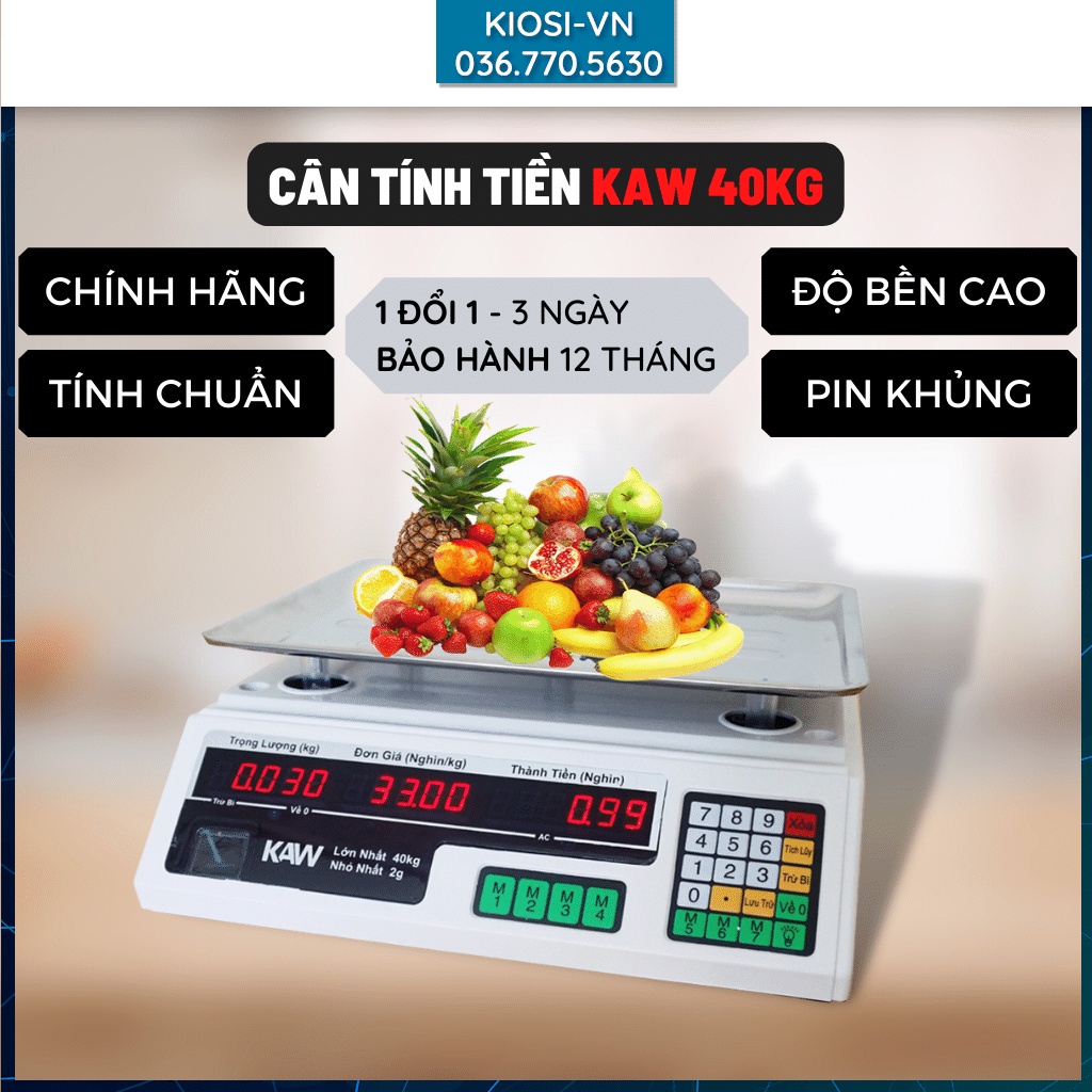 Cân Bán Hàng - Cân Điện Tử Tính Tiền Kaw 40kg Chất Lượng Tốt, Siêu Chuẩn Xác, Chống Nước, Thiết Kế Thông Minh TIẾNG VIỆT