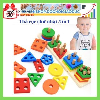 Đồ Chơi cho bé thả cọc hình khối chữ nhật 5 trong 1 đồ chơi Montessori Phân Loại an toàn trẻ 0 đến 6 tuổi MIMON