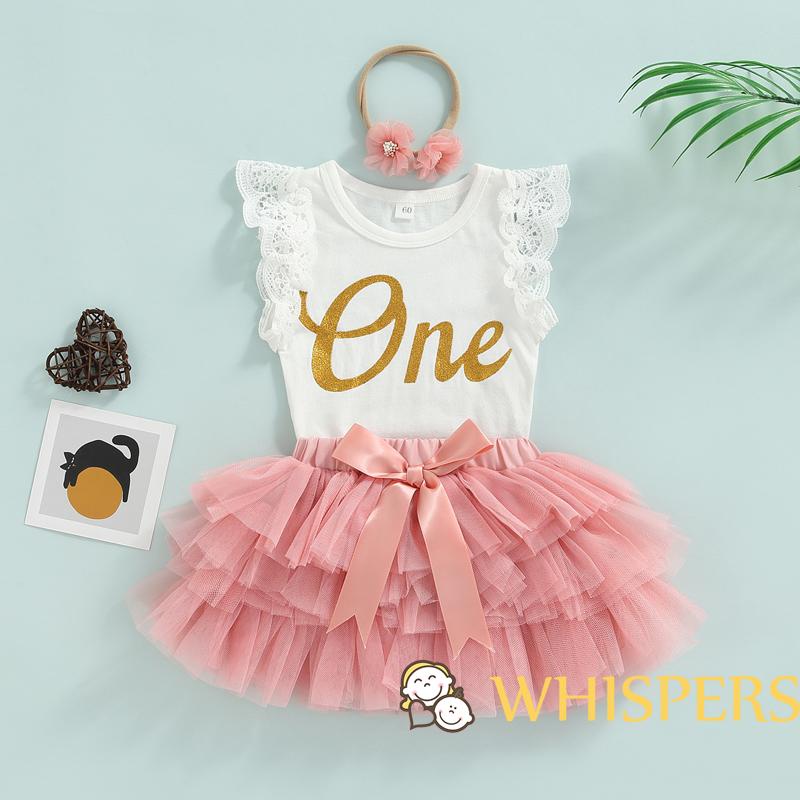 Set Áo Liền Quần Tay Cánh Tiên + Chân Váy Lưới Thời Trang Kèm Băng Đô Xinh Xắn Cho Bé Gái
