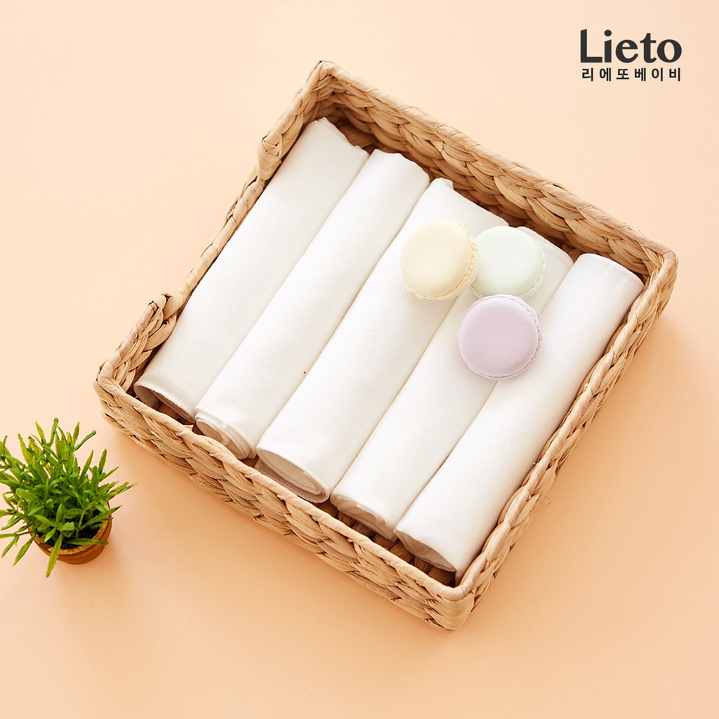 Set 10 khăn sữa trắng [LiETO - Hàn Quốc] (100% cotton) cho bé