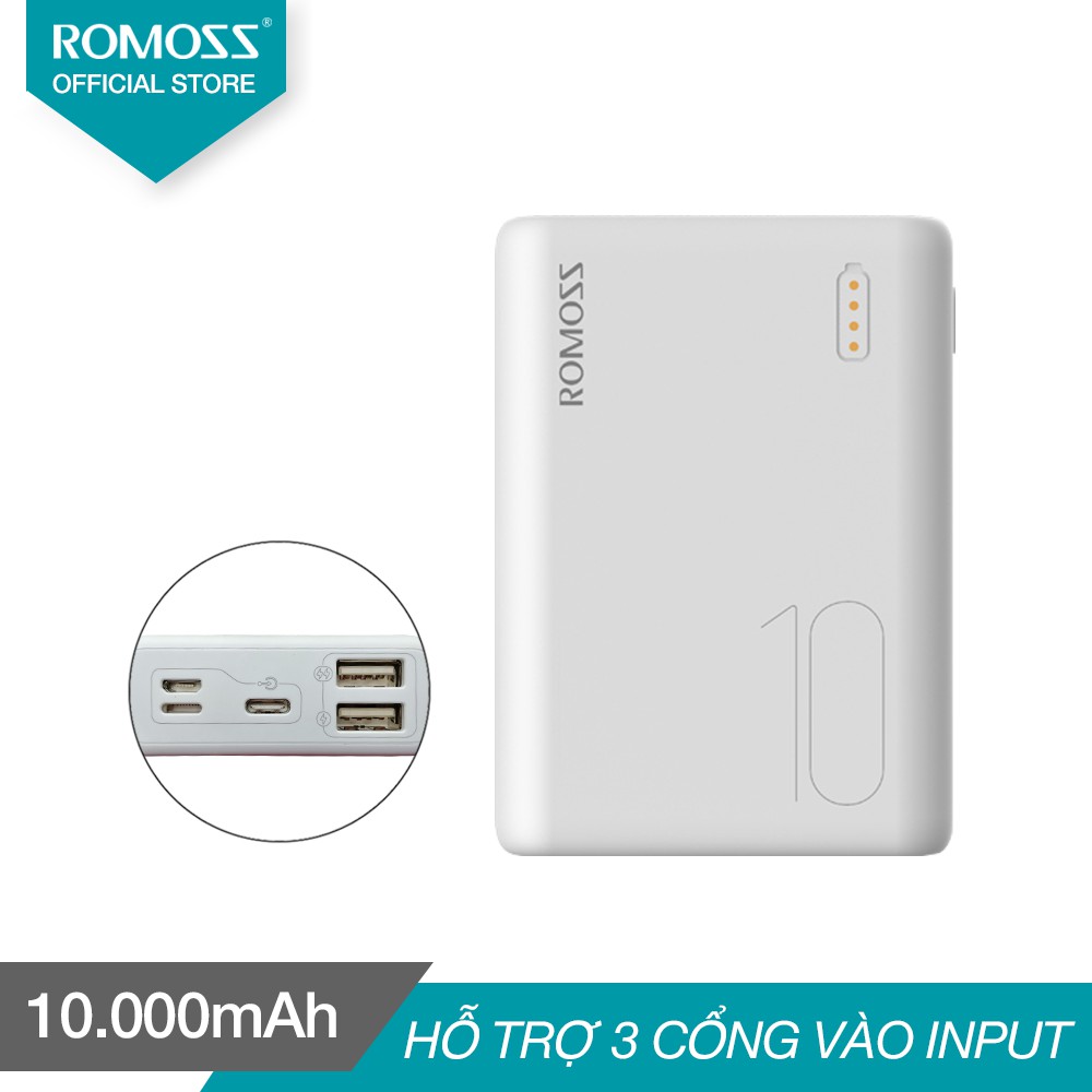 Pin sạc dự phòng Romoss Simple 10 10000mAh nhỏ gọn 3 cổng input Micro- Lightning-TypeC | BigBuy360 - bigbuy360.vn