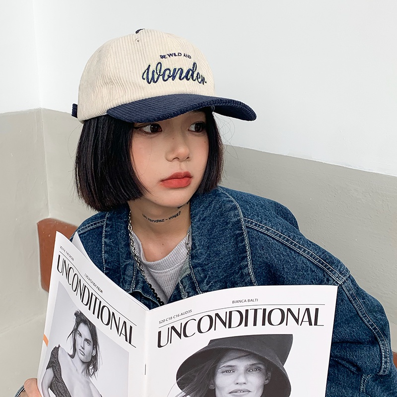 Mũ lưỡi trai vải nhung mềm mại thêu họa tiết phong cách retro thời trang thu đông cho nam và nữ