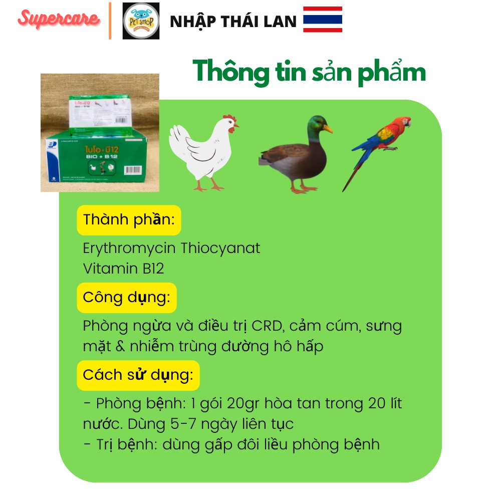 Bio B12 Thái Lan  CRD, Cảmm Cúmm, Hô Hấpp Trên Gia Cầm