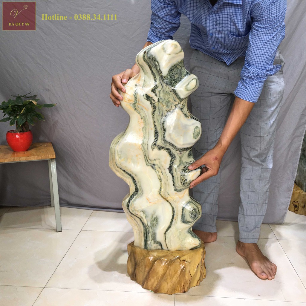 Cây Đá Phong Thủy Đá Tự Nhiên Đá Sepentine Tự Nhiên Vân Xanh Lá 53kg - 91cm