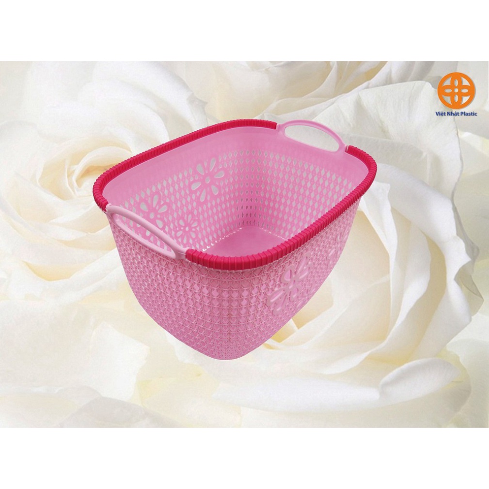 giỏ nhựa đựng đồ đan hoa 2 kích cỡ loại nhỏ, rổ nhựa Việt Nhật 3377