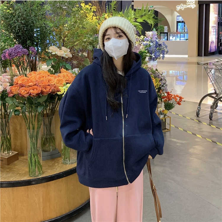 Áo Hoodie Bằng Vải Bông Dày Dặn Màu Hồng Thời Trang Hàn Quốc