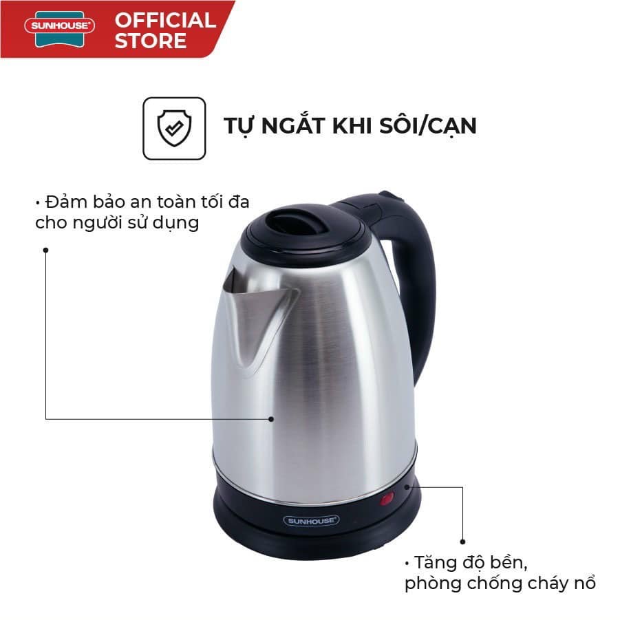 Ấm Siêu Tốc Inox SUNHOUSE Dung Tích 1.8L