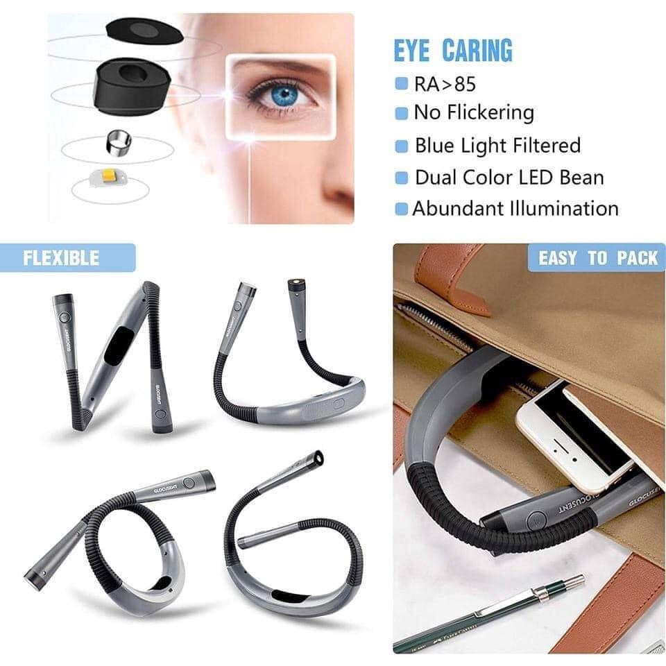 Đèn pin 2 đầu đeo cổ Glocusent để đọc sách - sạc 1 lần dùng 1 tuần