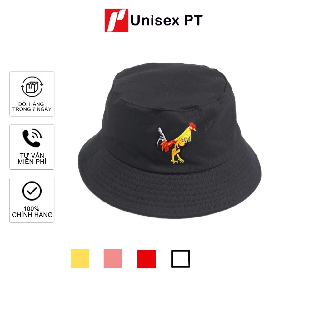 Mũ Bucket tròn vành 2 mặt thêu CON GÀ 🐓 Nón Bucket Kaki ULZZANG form unisex nam và nữ