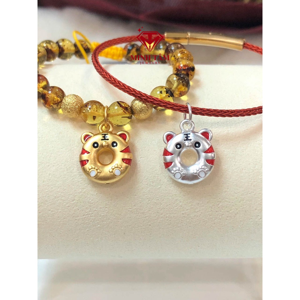 Charm con giáp Hổ bạc ta cho bé,Mặt dây chuyền hổ may mắn Lucky sơn công nghệ chất liệu S999-Minh Tâm Jewelry