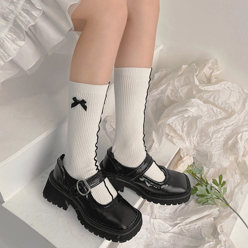 Run Đôi Vớ Ống Nhún Bèo Họa Tiết Kẻ Sọc Màu Tương Phản Phong Cách Preppy Dành Cho Nữ