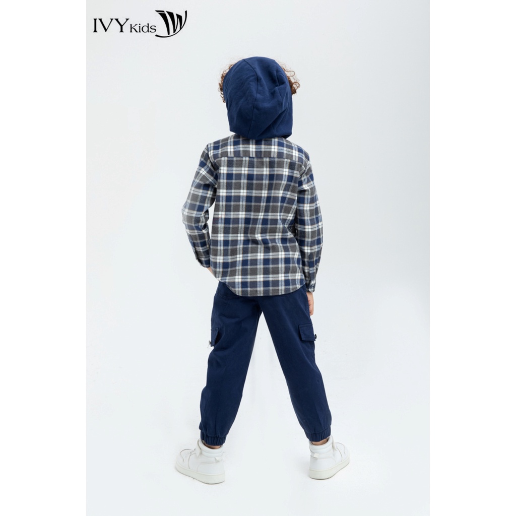 Áo sơ mi bé trai họa tiết kẻ IVY moda MS 17K1179