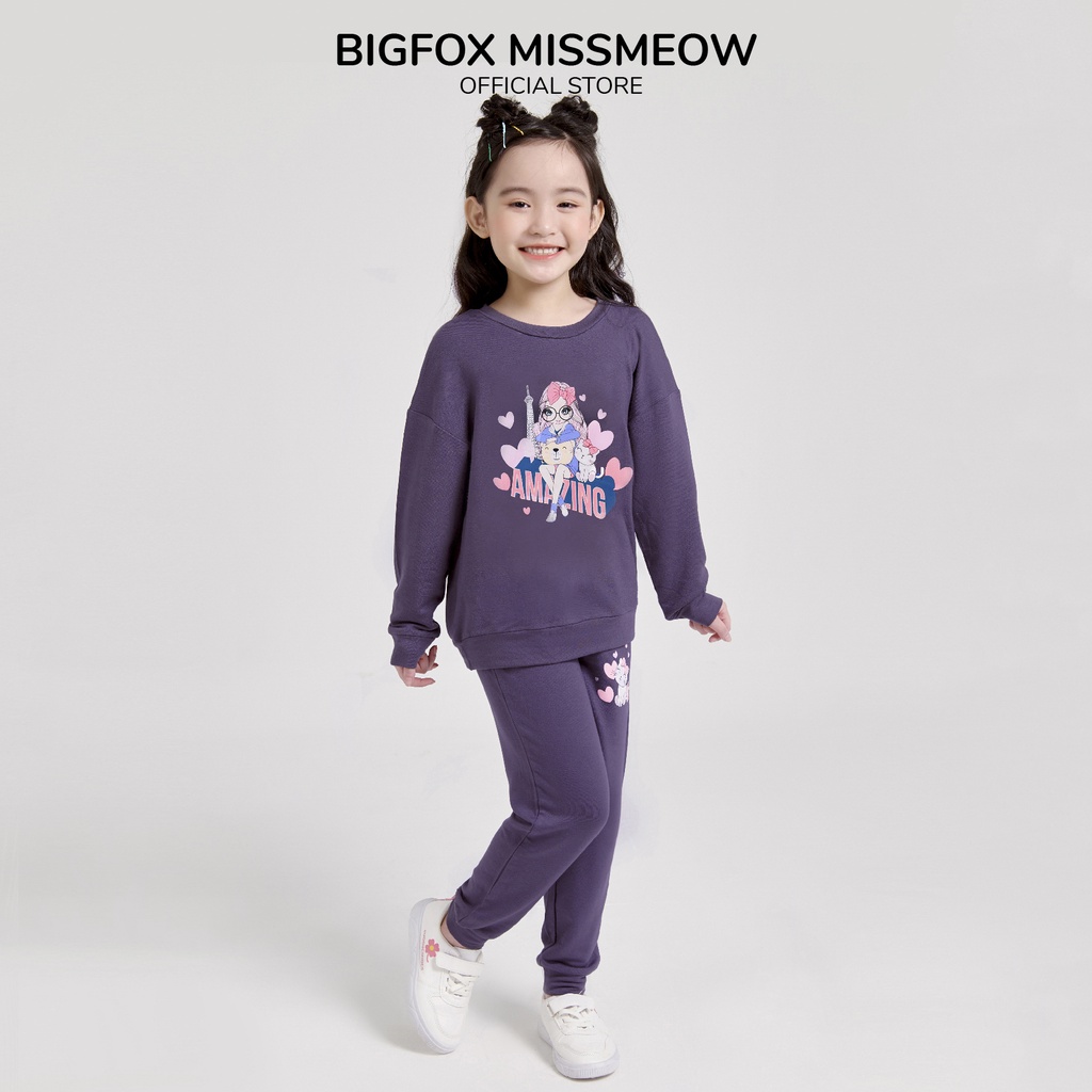 Bộ nỉ bé gái Bigfox - Miss Meow dài tay mùa thu đông in amazing phong cách Hàn Quốc 3,4,5,6,7,8,9,10,11 tuổi