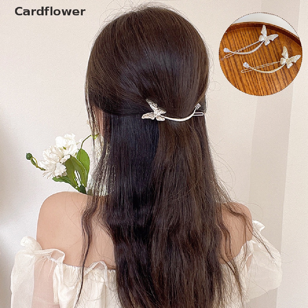 &lt; Cardflower &gt; Kẹp Tóc Kim Loại Cong Đính Ngọc Trai Hình Bướm Phong Cách Retro Đơn Giản Dành Cho Nữ