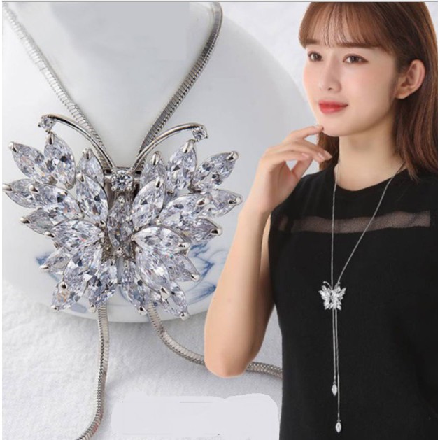 Vòng cổ bướm pha lê cao cấp dáng dài bản đặc biệt