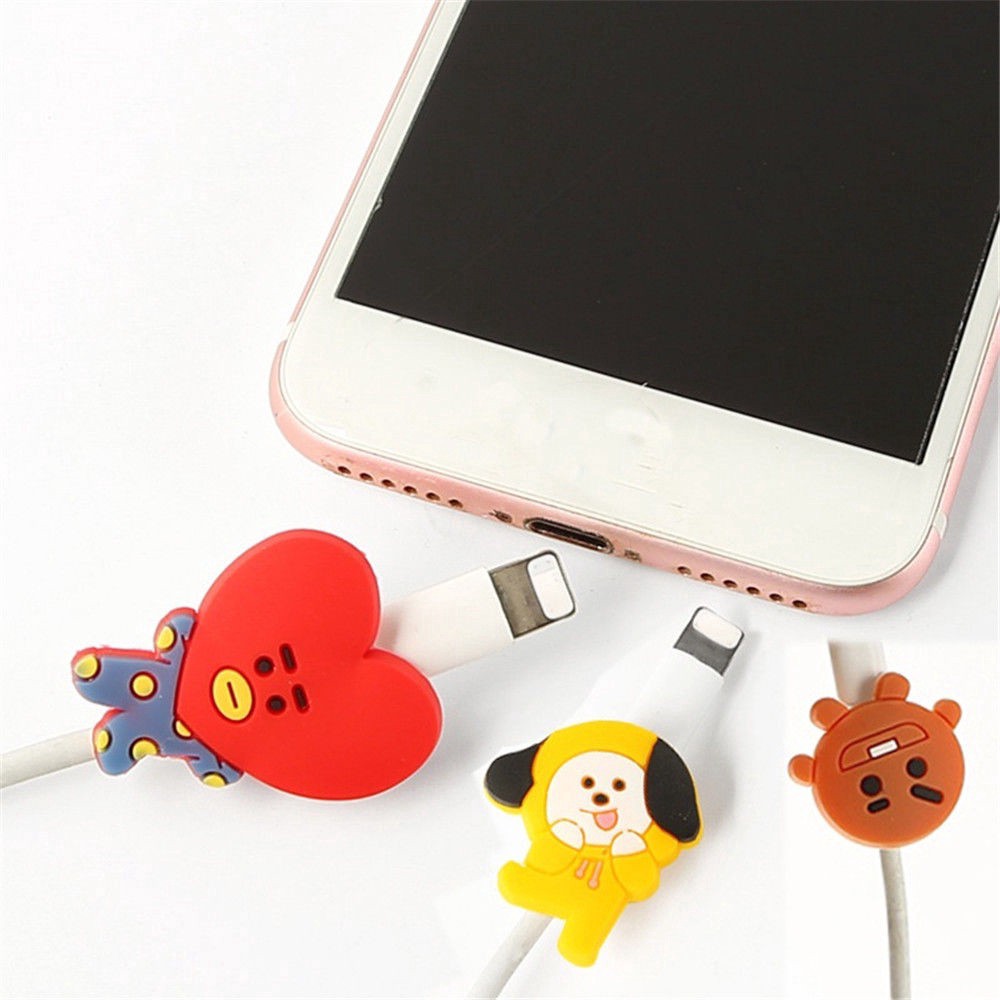 Phụ kiện silicon kiểu BTS dễ thương bảo vệ dây cáp sạc tiện lợi