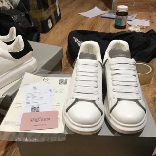 [Xả] Giày McQueen Gót Hoa, Gót đen, Phản quang full Box